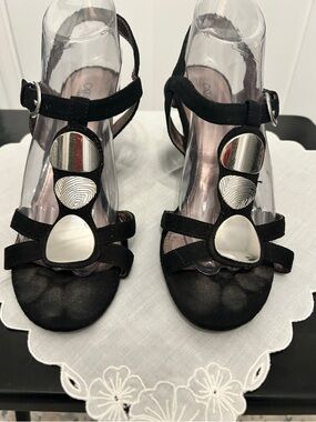 Black suede with silver studs 3.5” wedge heel Size 9